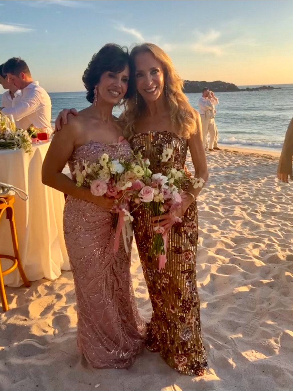 Mac Duggal Strapless Sequin Gown In Blush Pink And Gold